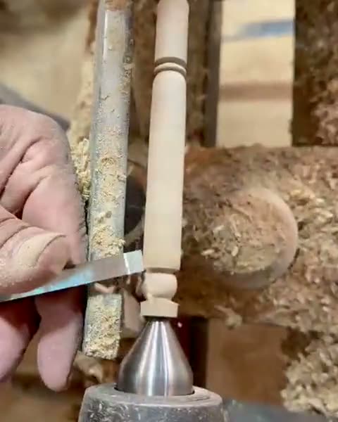 Une pièce en bois d’olivier façonnée au tour, outil en main